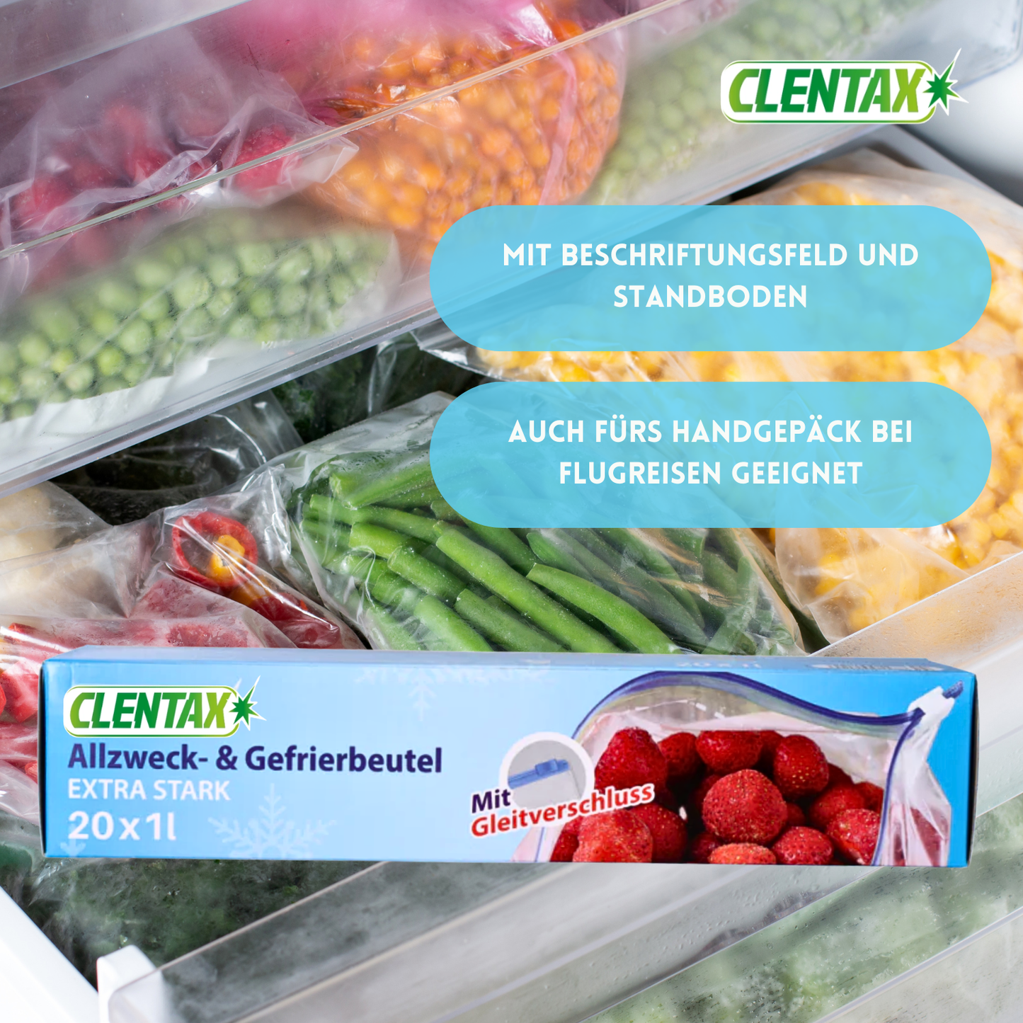 CLENTAX Gefrierbeutel 1L mit Gleitverschluss 30 x 20 St