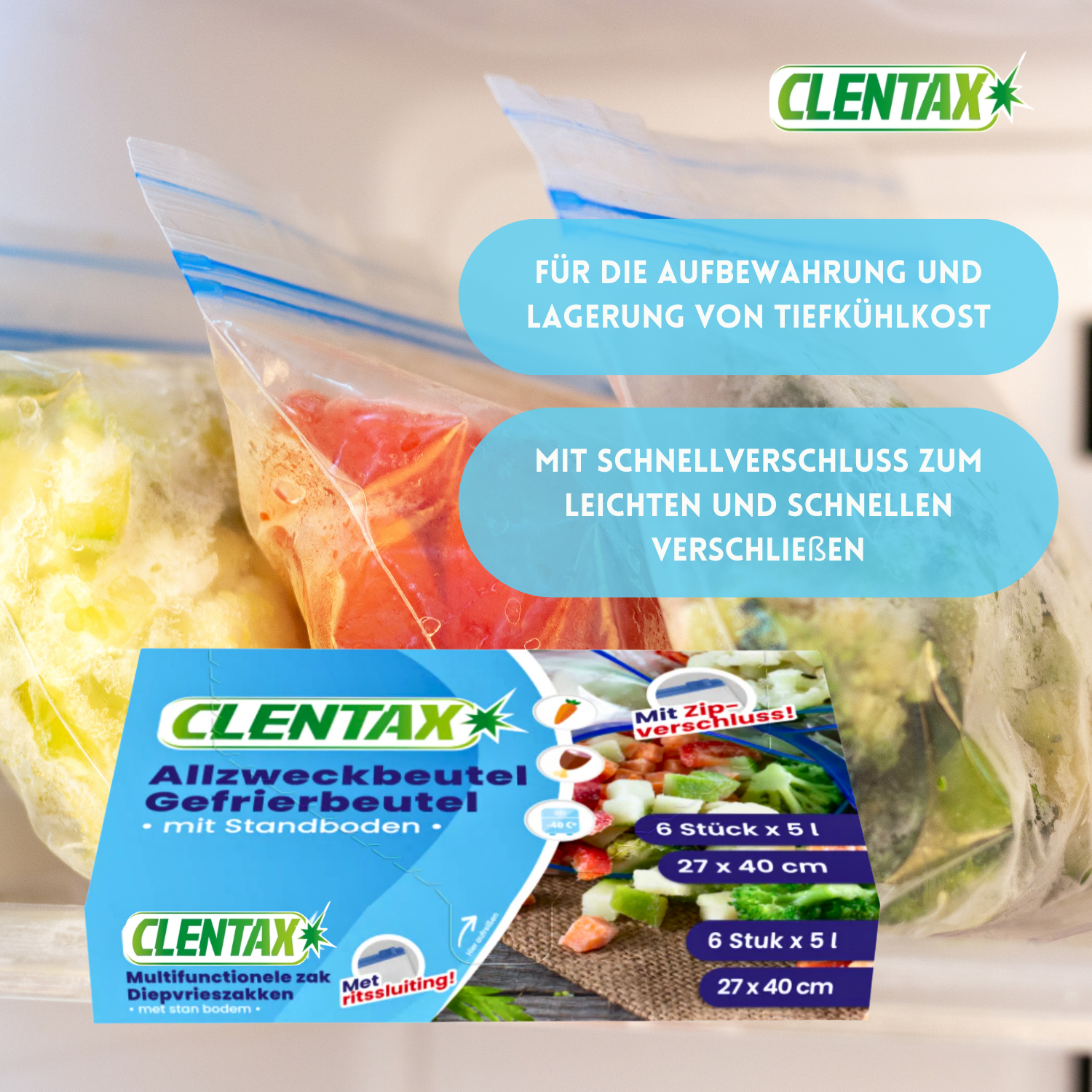 CLENTAX Gefrierbeutel 5L mit Zipverschluss 36 x 6 Stk