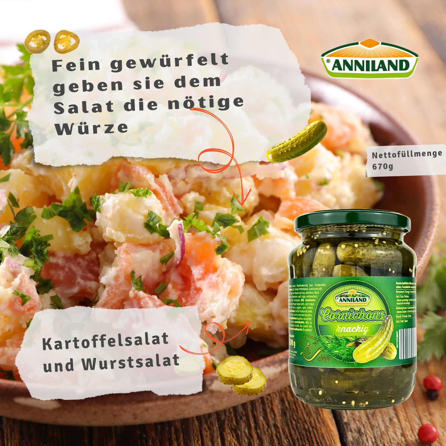 ANNILAND Cornichons 670g