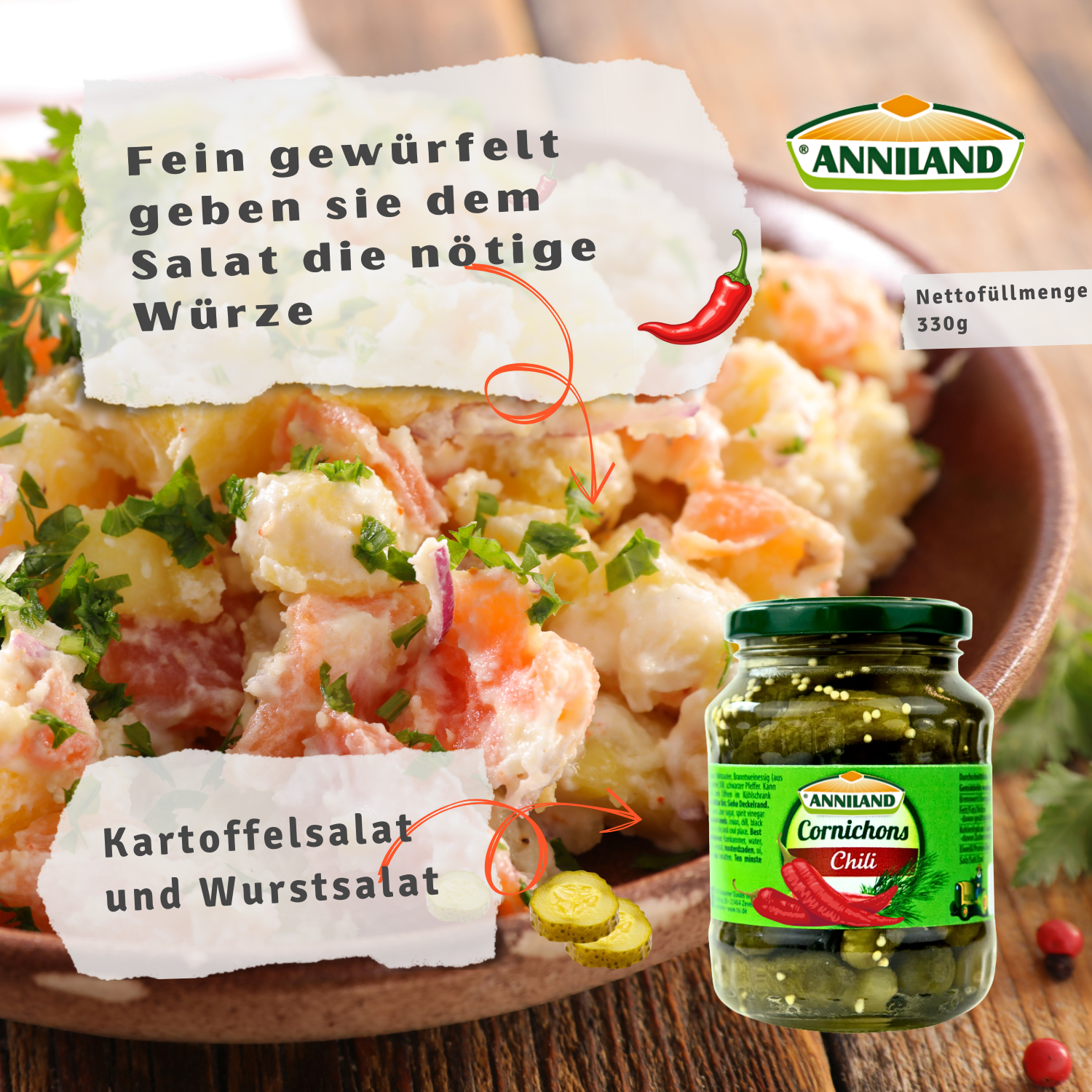 ANNILAND Cornichons mit Chili 330g