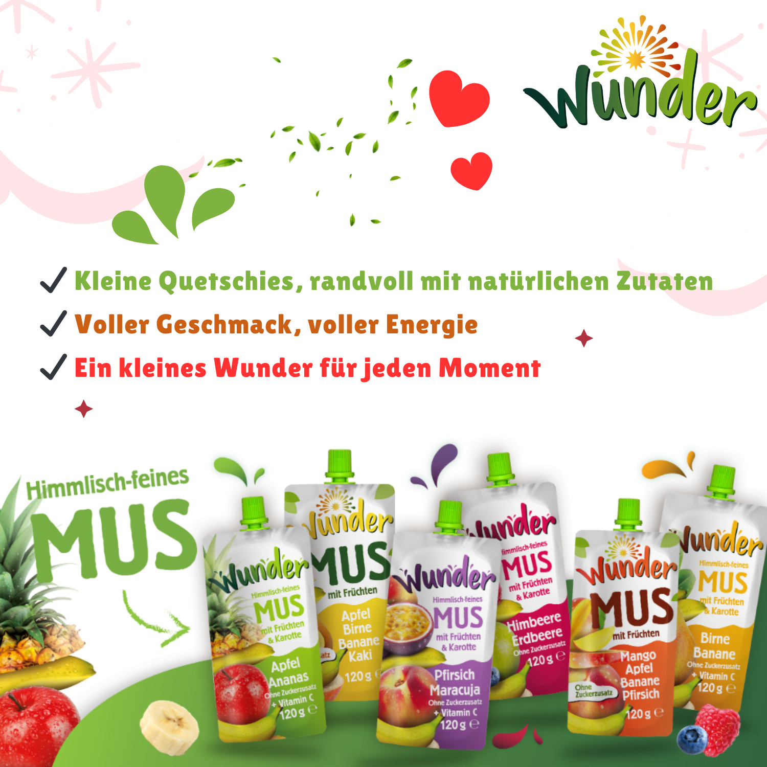 WUNDER Quetschie Mus 120g Himbeere, Erdbeere, Blaubeere