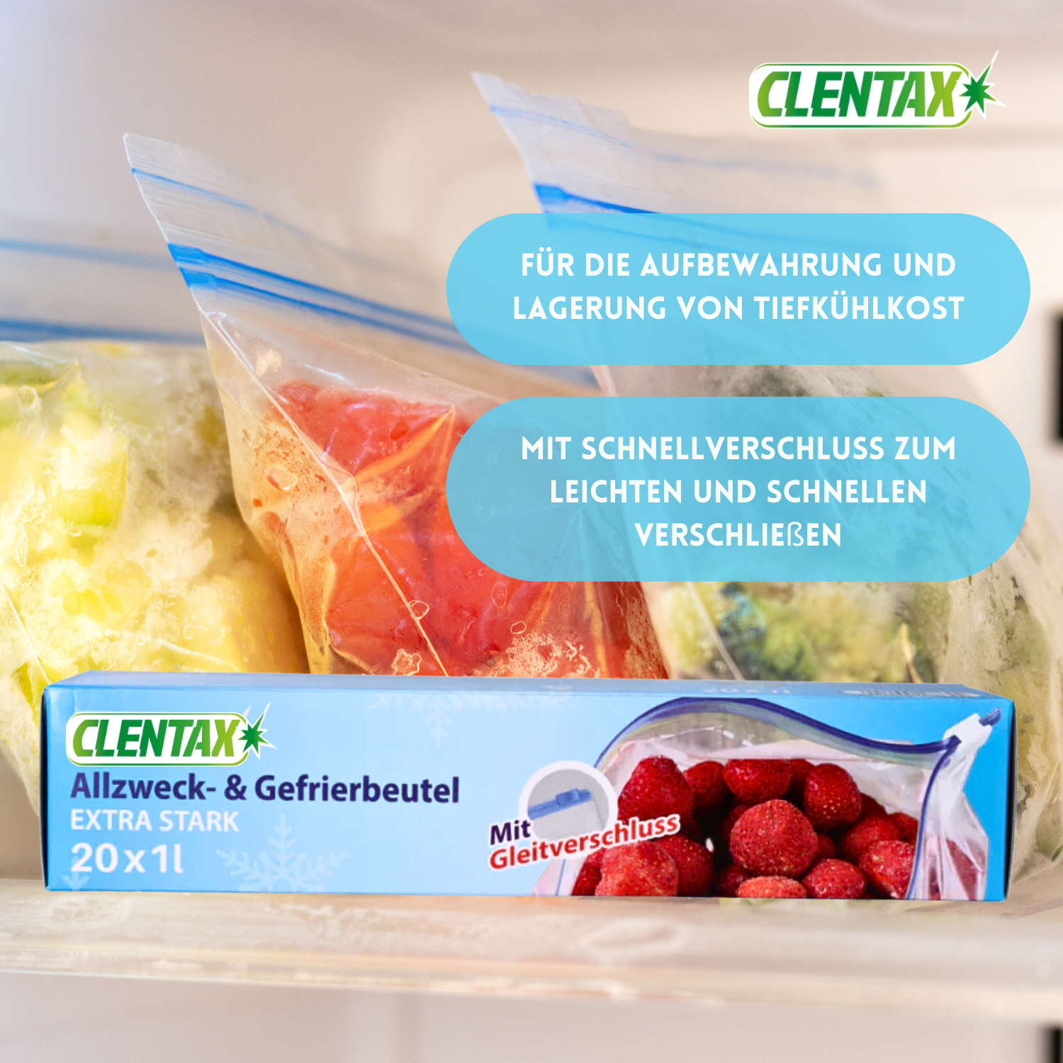CLENTAX Gefrierbeutel 1L mit Gleitverschluss 30 x 20 St