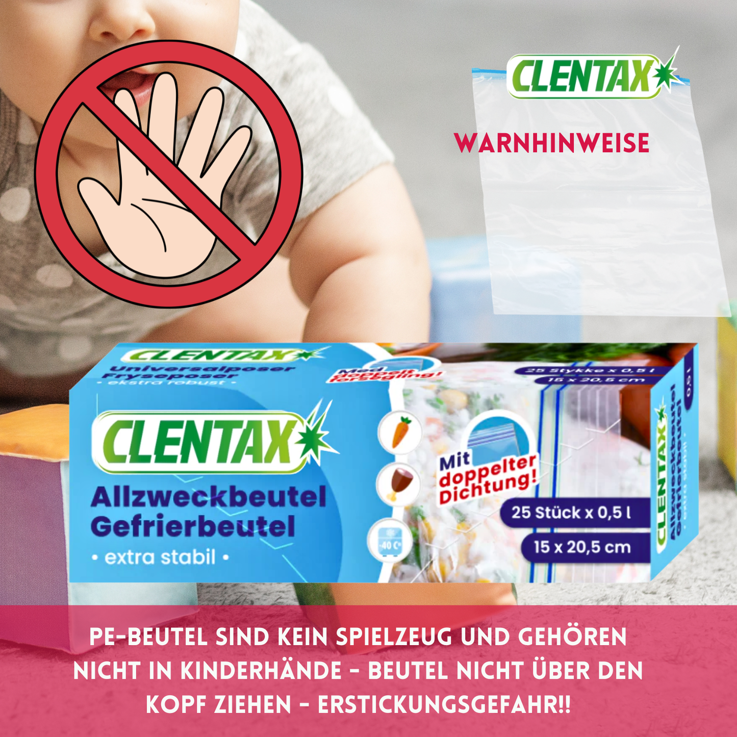 CLENTAX Gefrierbeutel 0,5L mit doppelter Dichtung 25 Stk