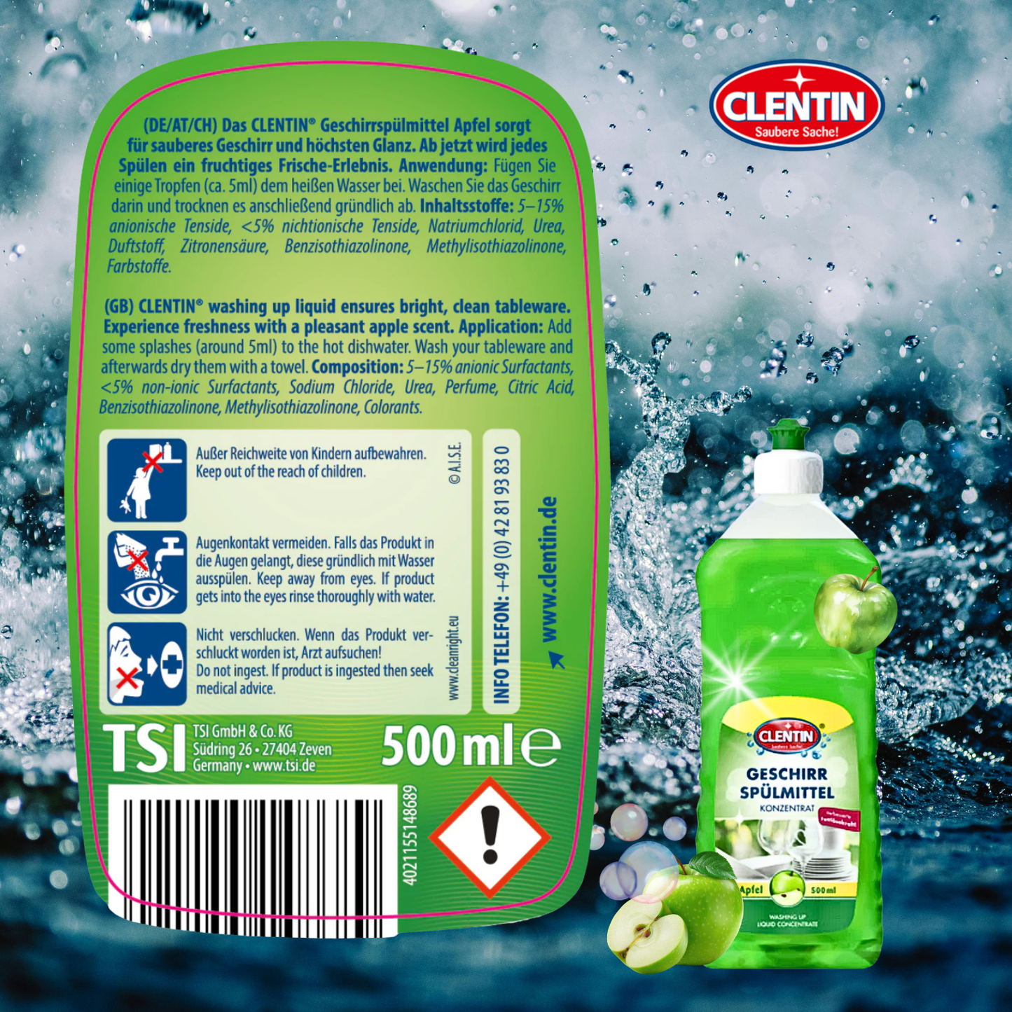 CLENTIN Geschirrspülmittel Apfel 12 x 500ml Konzentrat