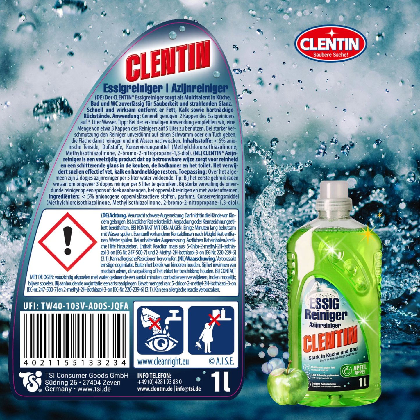 CLENTIN Essigreiniger Apfel 1L