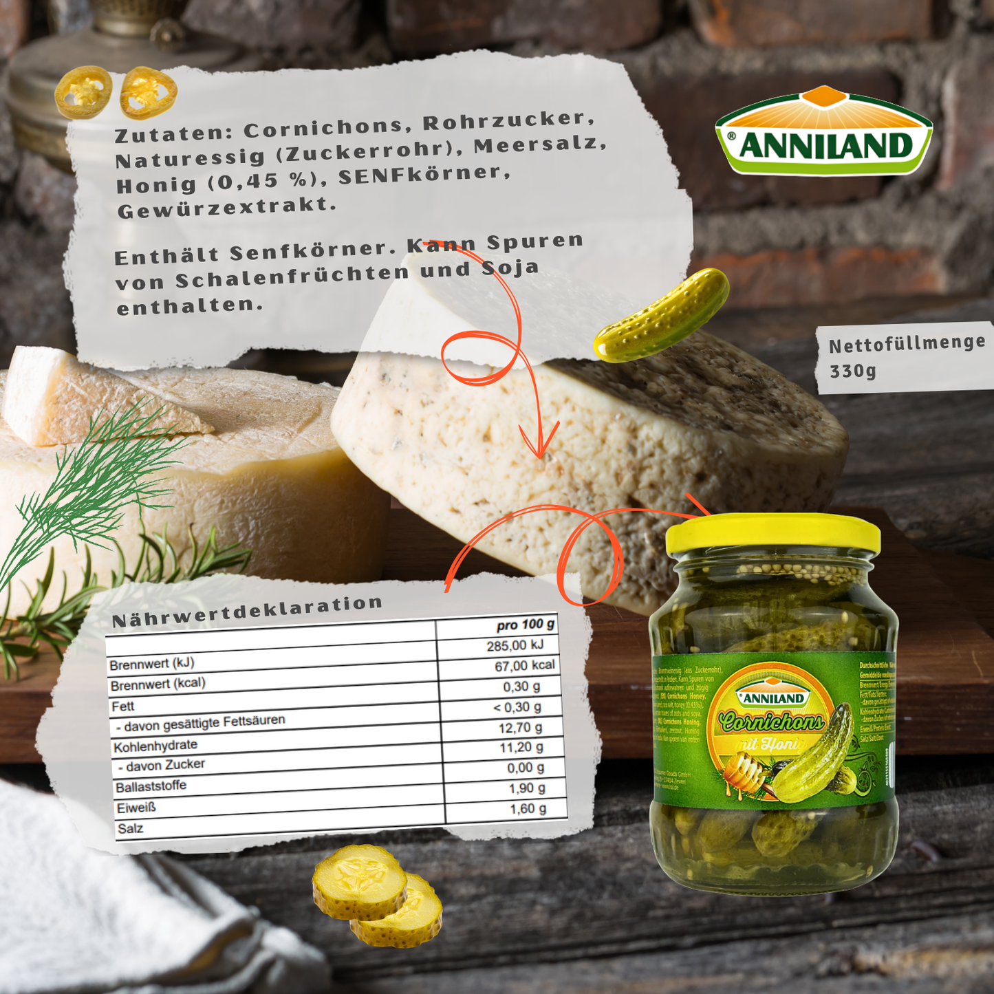 ANNILAND Cornichons mit Honig 12 x 330g