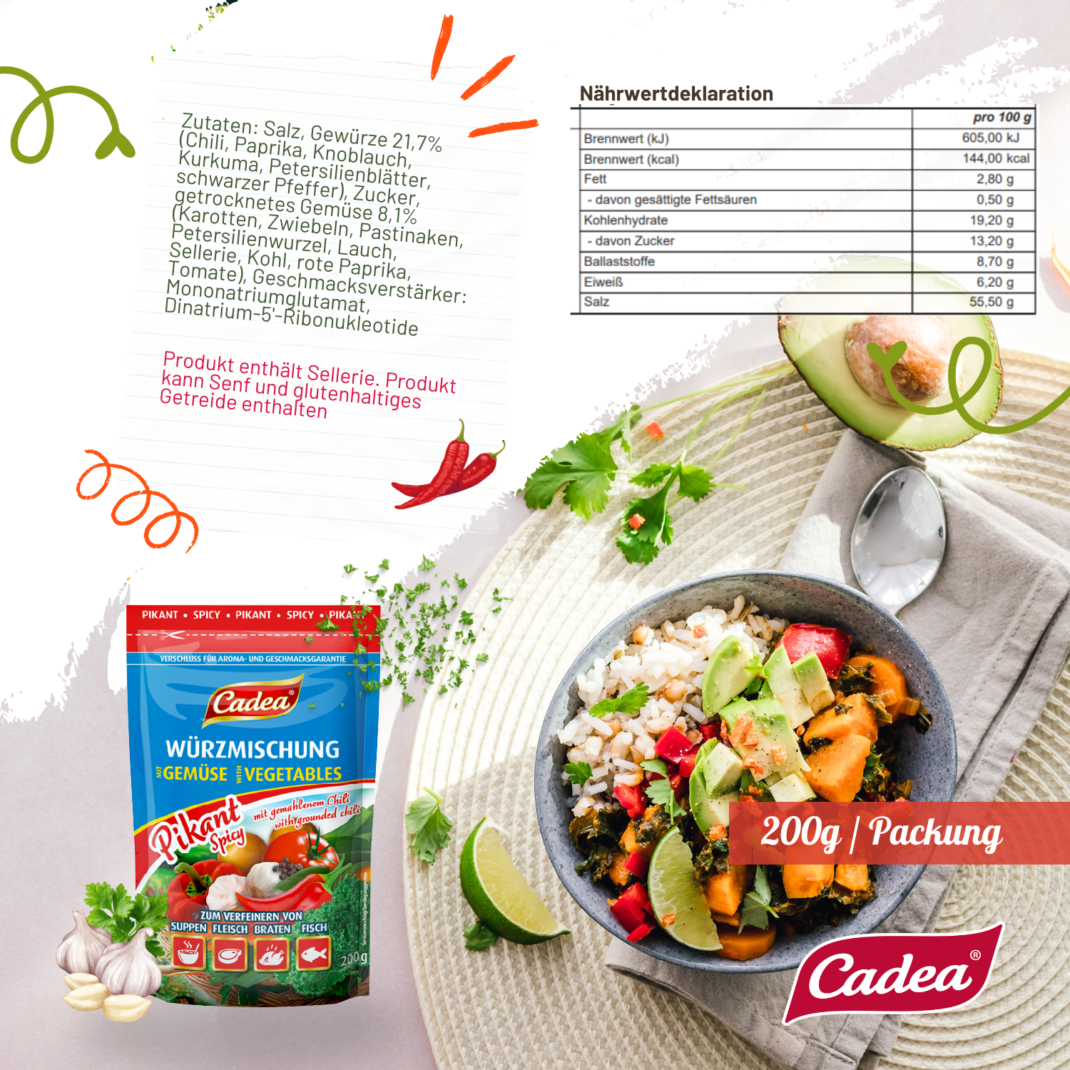 CADEA Würzmischung mit Gemüse Pikant 20 x 200g
