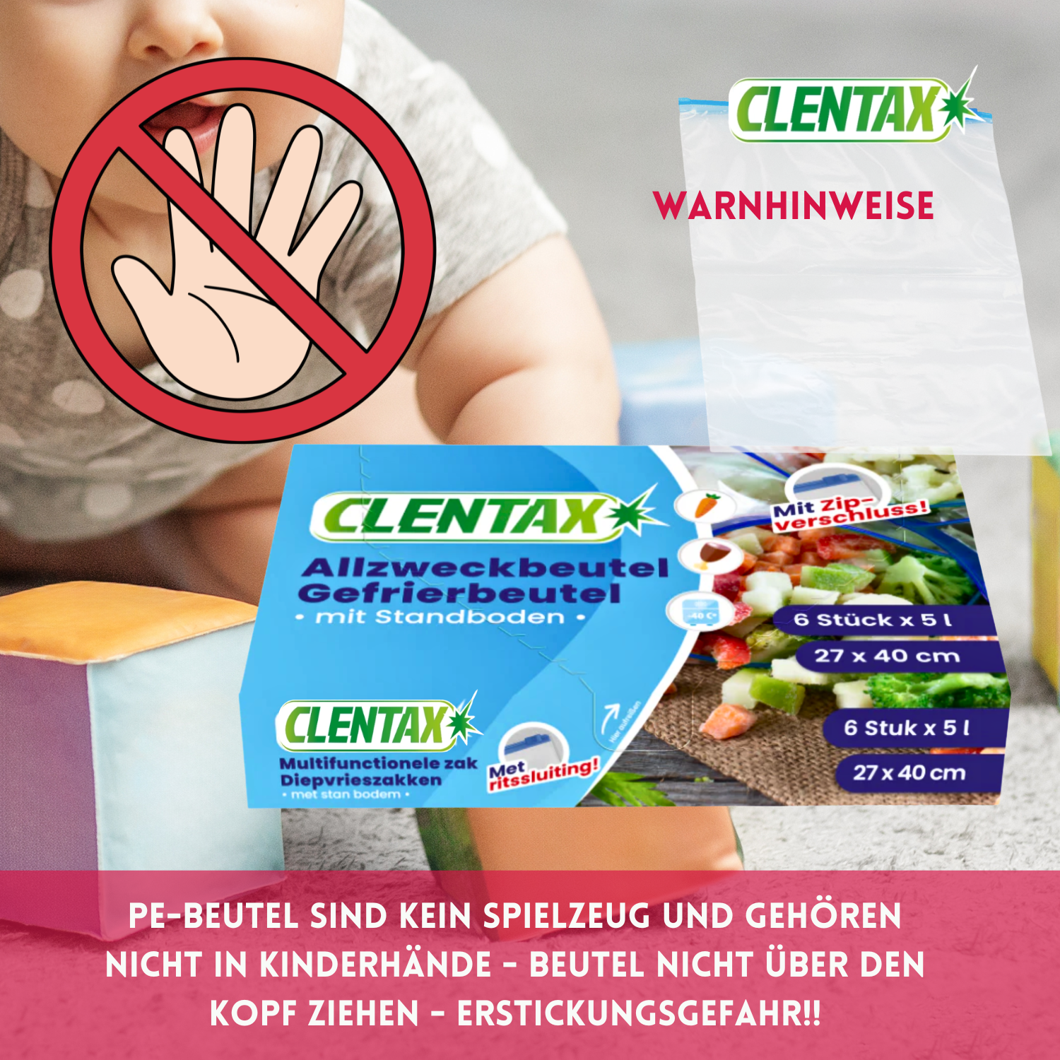 CLENTAX Gefrierbeutel 1L mit Gleitverschluss 30 x 20 St