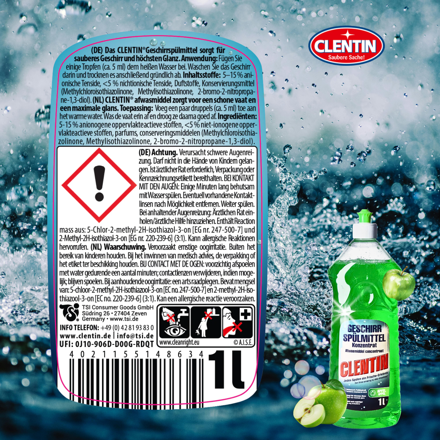 CLENTIN Geschirrspülmittel Apfel 12 x 1000ml