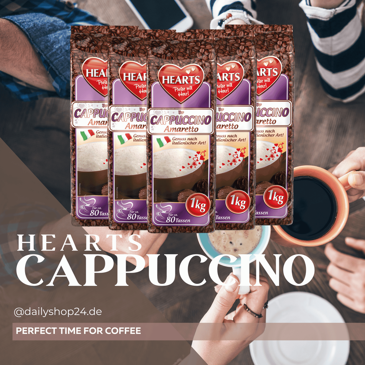 Hearts Cappuccino Amaretto 5er pack mit 5kg Instantpulver für kaffee mit Amarettogeschmacj