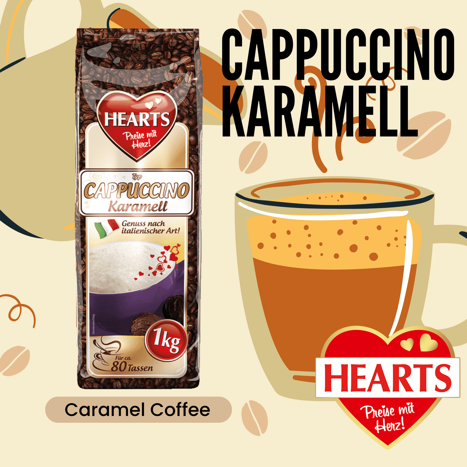 HEARTS Cappuccino Karamell im Zehnerpack als Vorrat!