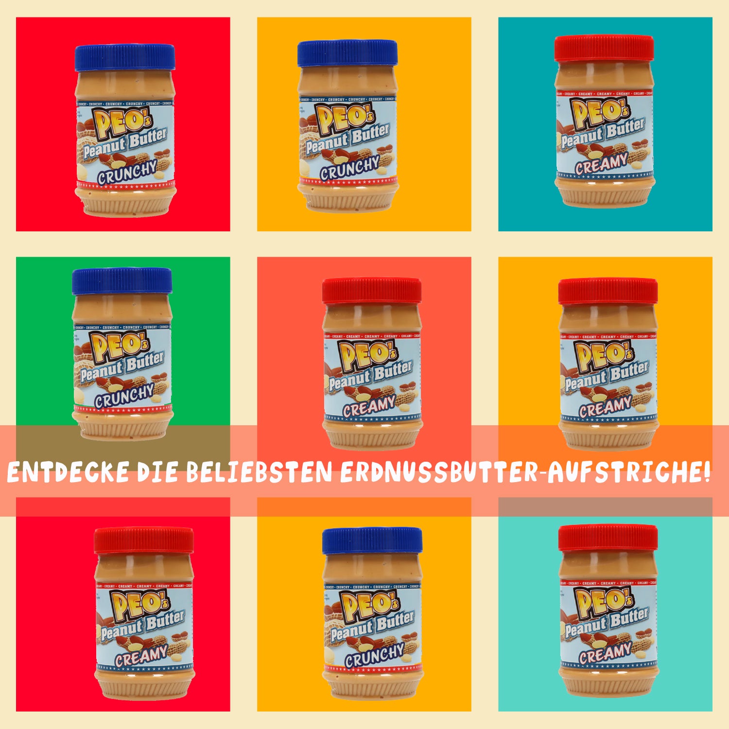 PEO's Peanut Butter 12 x 510g Erdnussbutter Crunchy