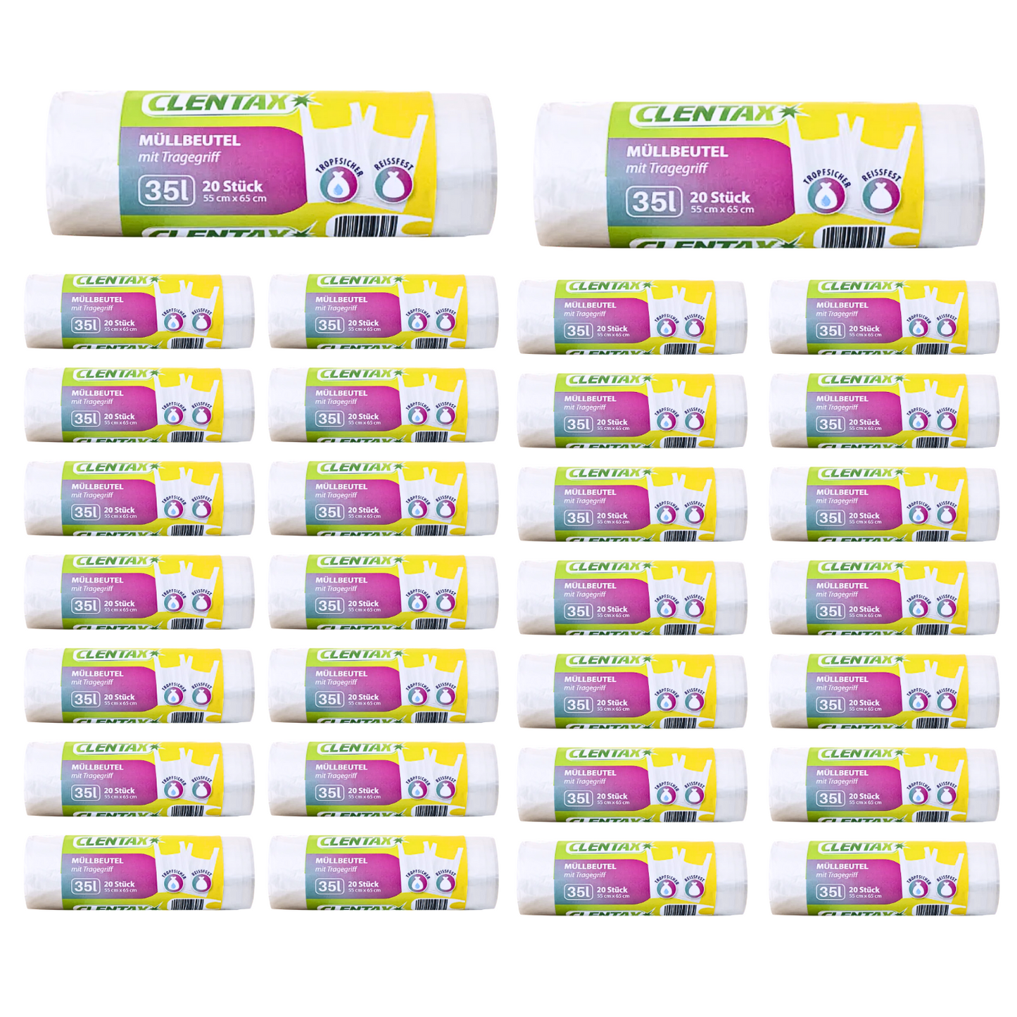 CLENTAX Müllbeutel 35L mit Tragegriff 40 x 20 St / insg. 800 St / Reissfest