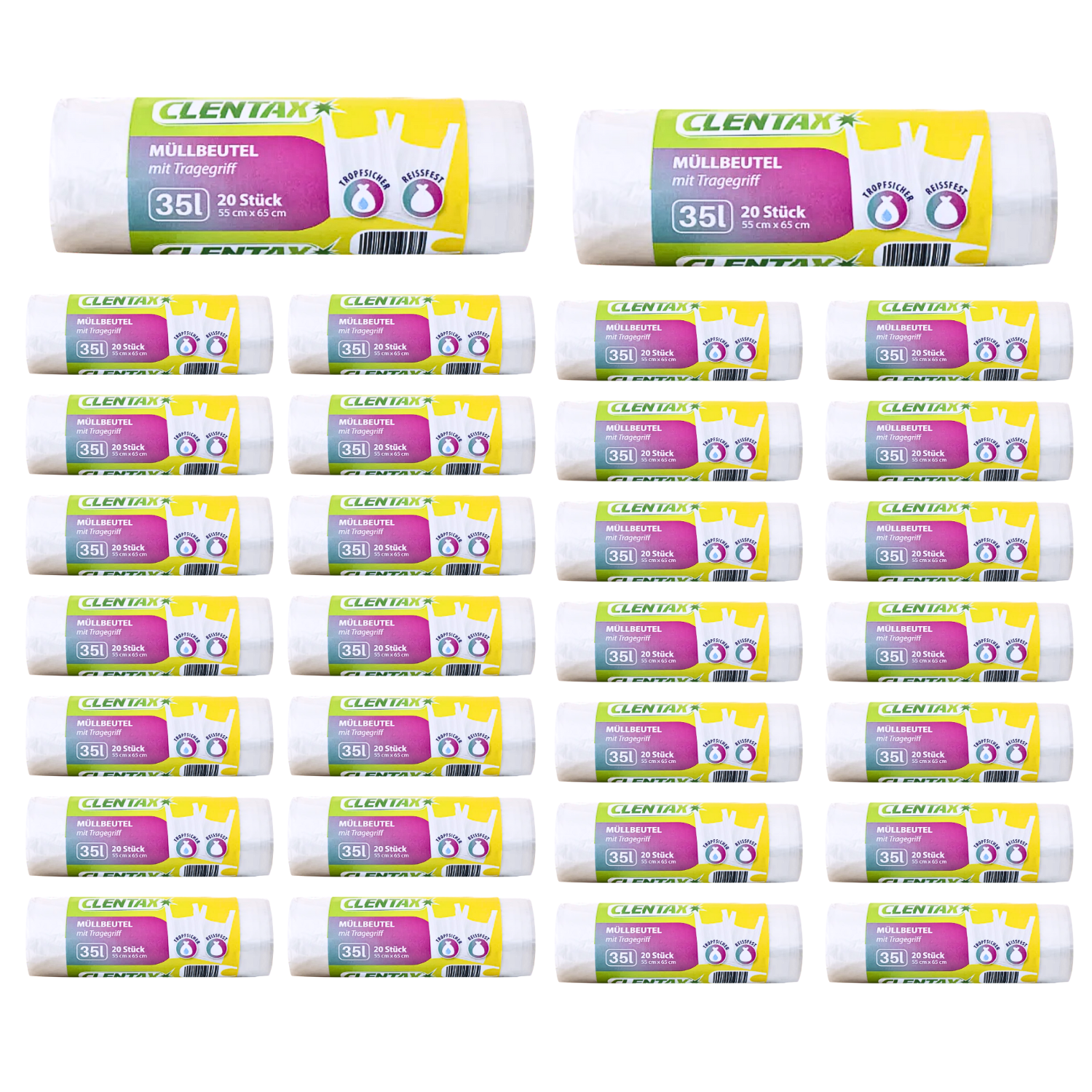 CLENTAX Müllbeutel 35L mit Tragegriff 40 x 20 St / insg. 800 St / Reissfest