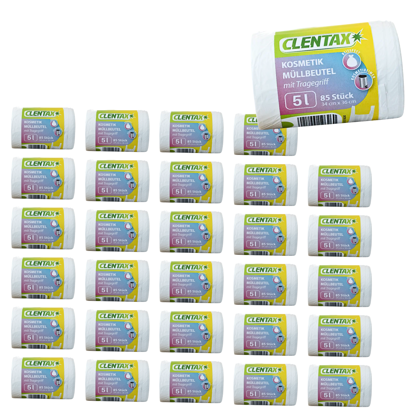 CLENTAX Müllbeutel 5L mit Tragegriff 30 x 85 St (insg. 2550 St)