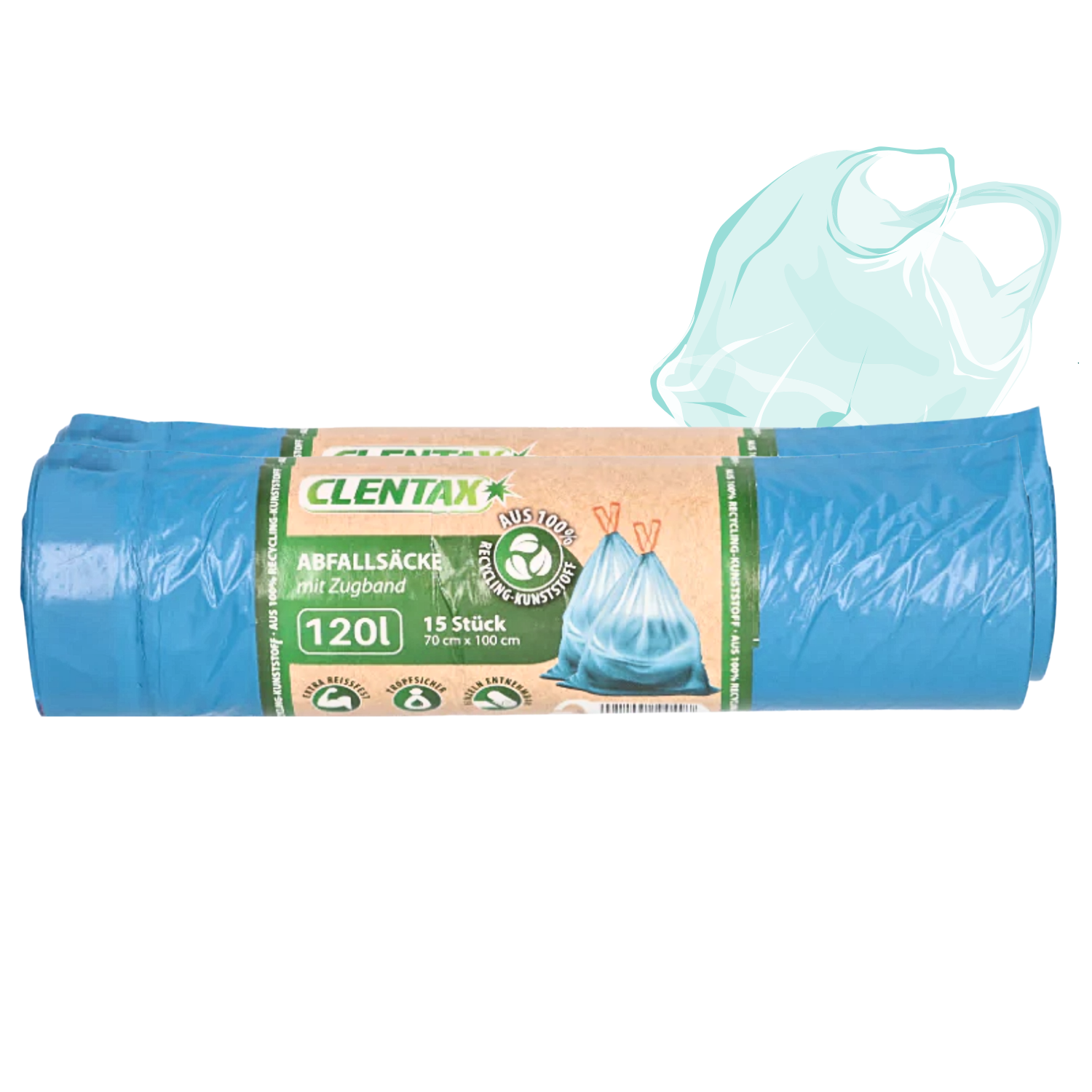 CLENTAX Schwerlastsack 120L Müllsack mit Zugband 15 St