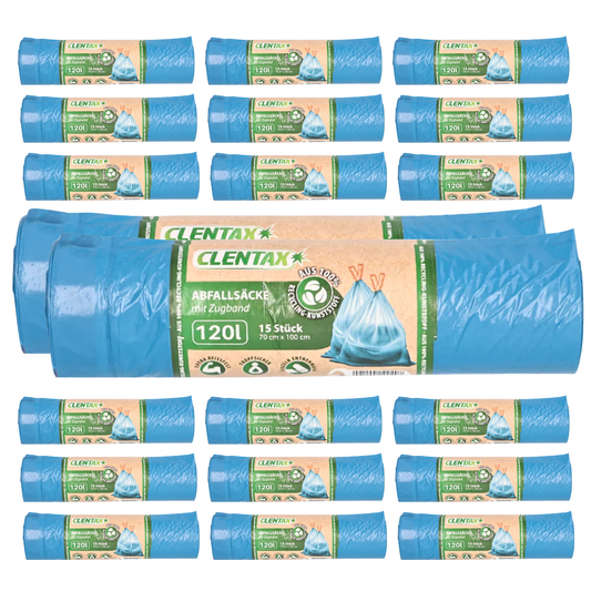 CLENTAX Schwerlastsack 120L Müllsack mit Zugband 20 x 15 St (insg. 300 St)
