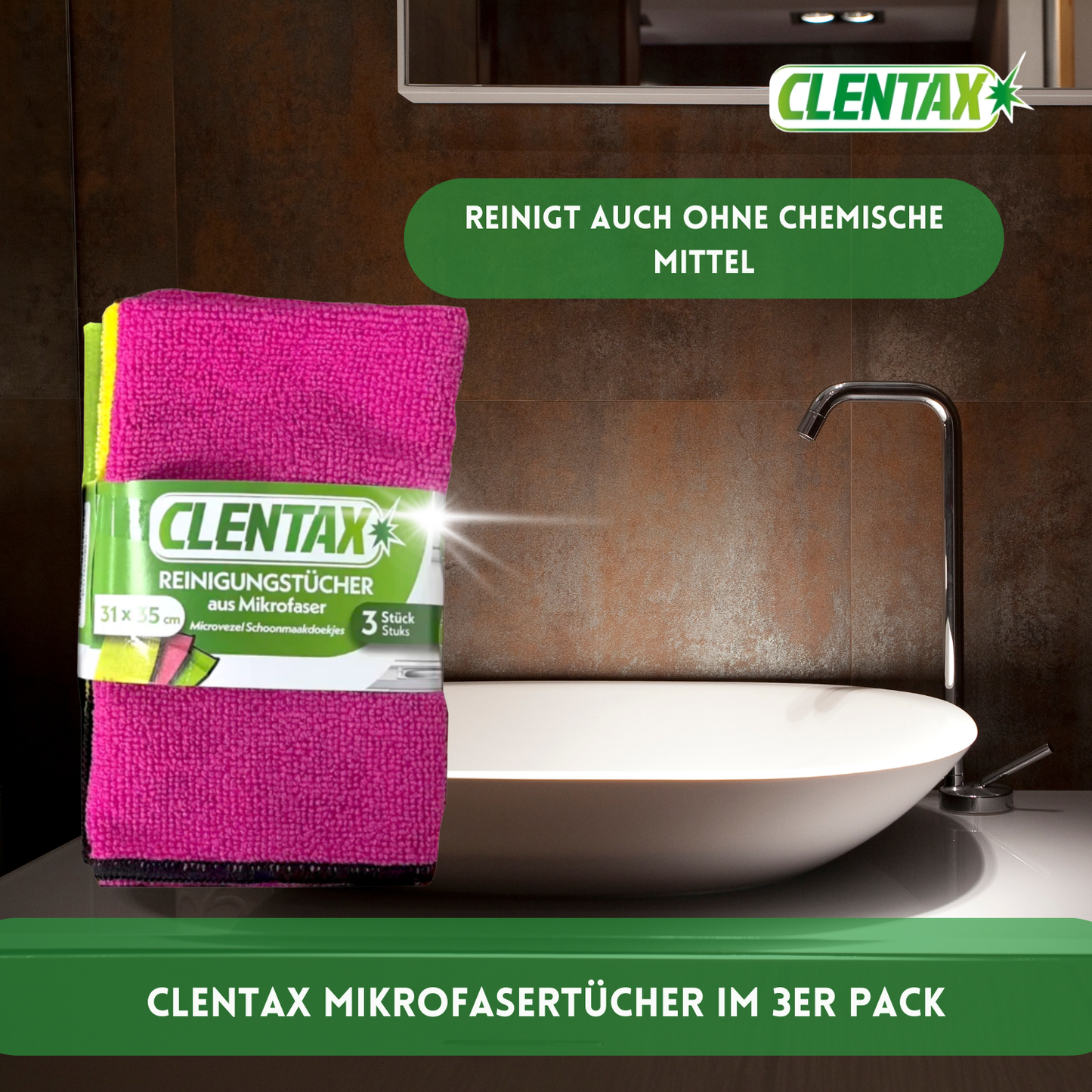 CLENTAX Reinigungstücher aus Mikrofeinfaser 18 x 3 St - Löst aktiv Schmutz