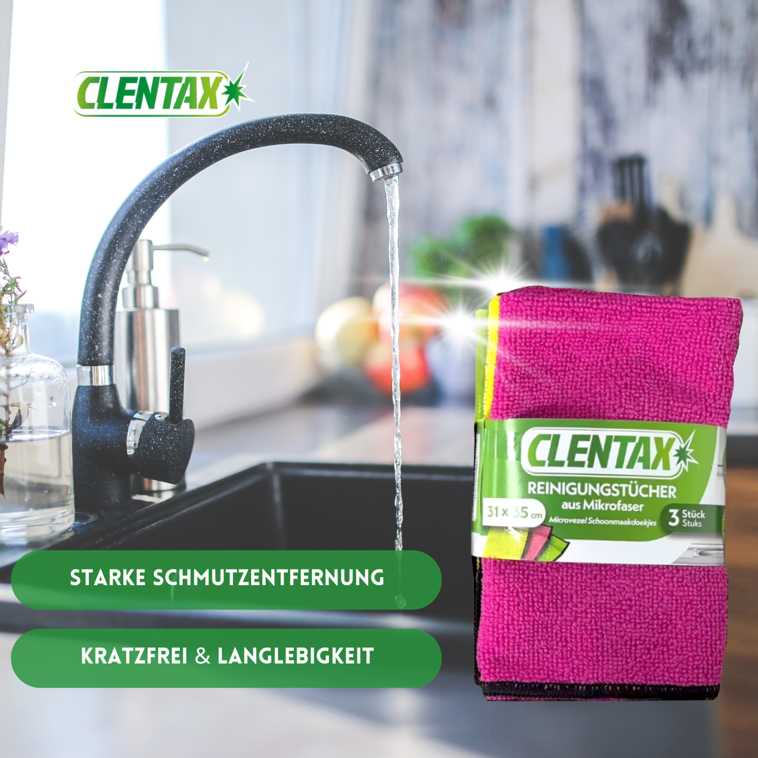 CLENTAX Reinigungstücher aus Mikrofeinfaser 18 x 3 St - Löst aktiv Schmutz