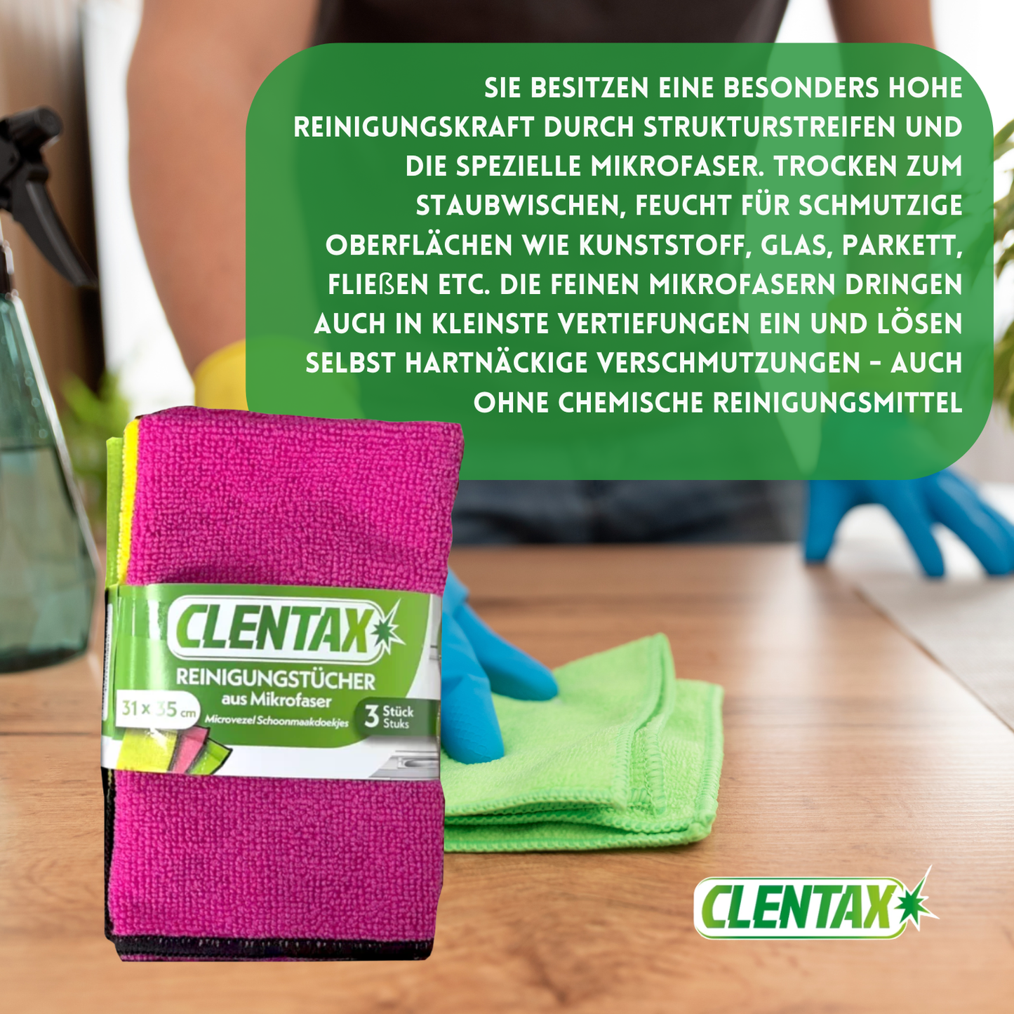 CLENTAX Reinigungstücher aus Mikrofeinfaser 18 x 3 St - Löst aktiv Schmutz