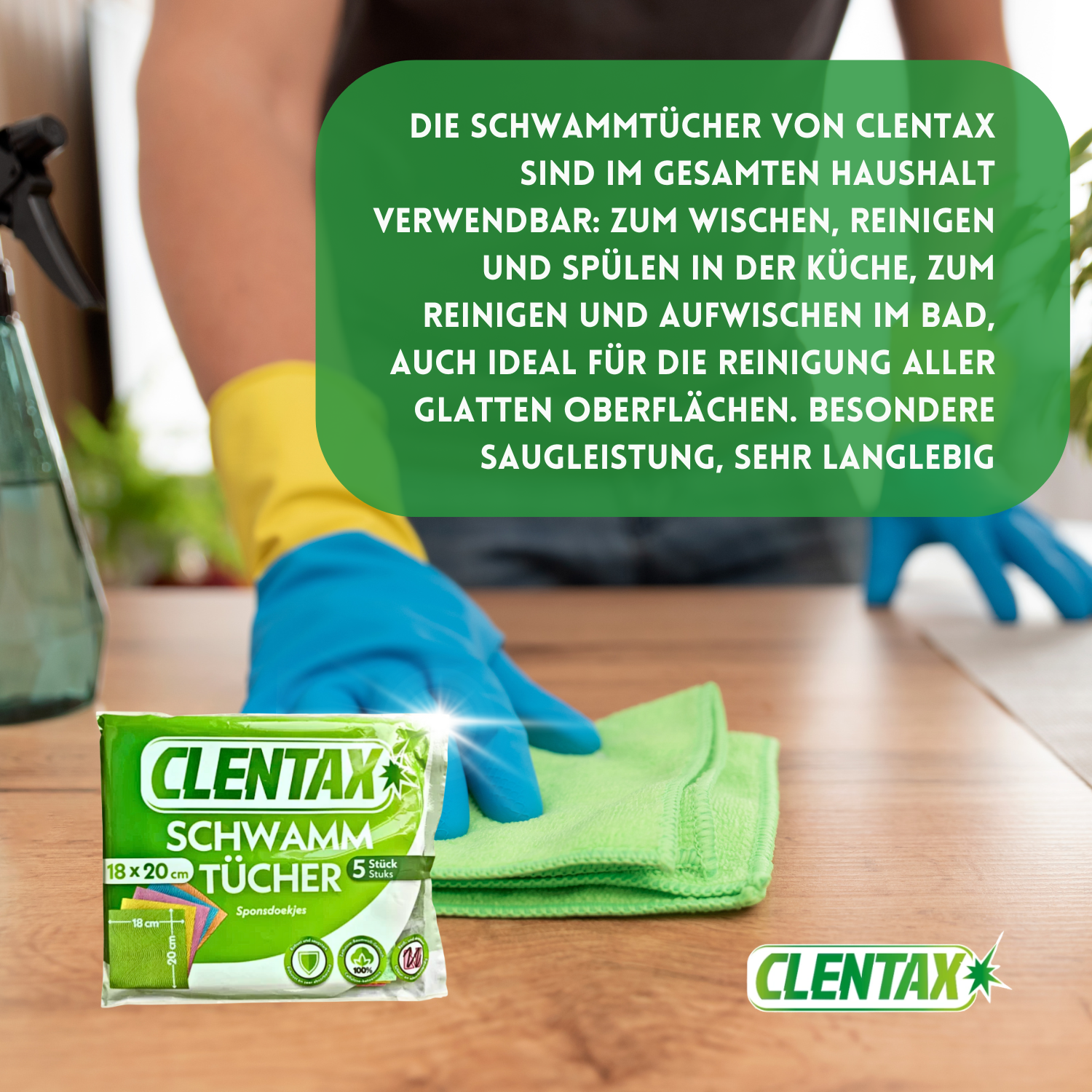 CLENTAX Schwammtücher 18 x 5 St - Reiß- und abriebfest - Saugstark und robust