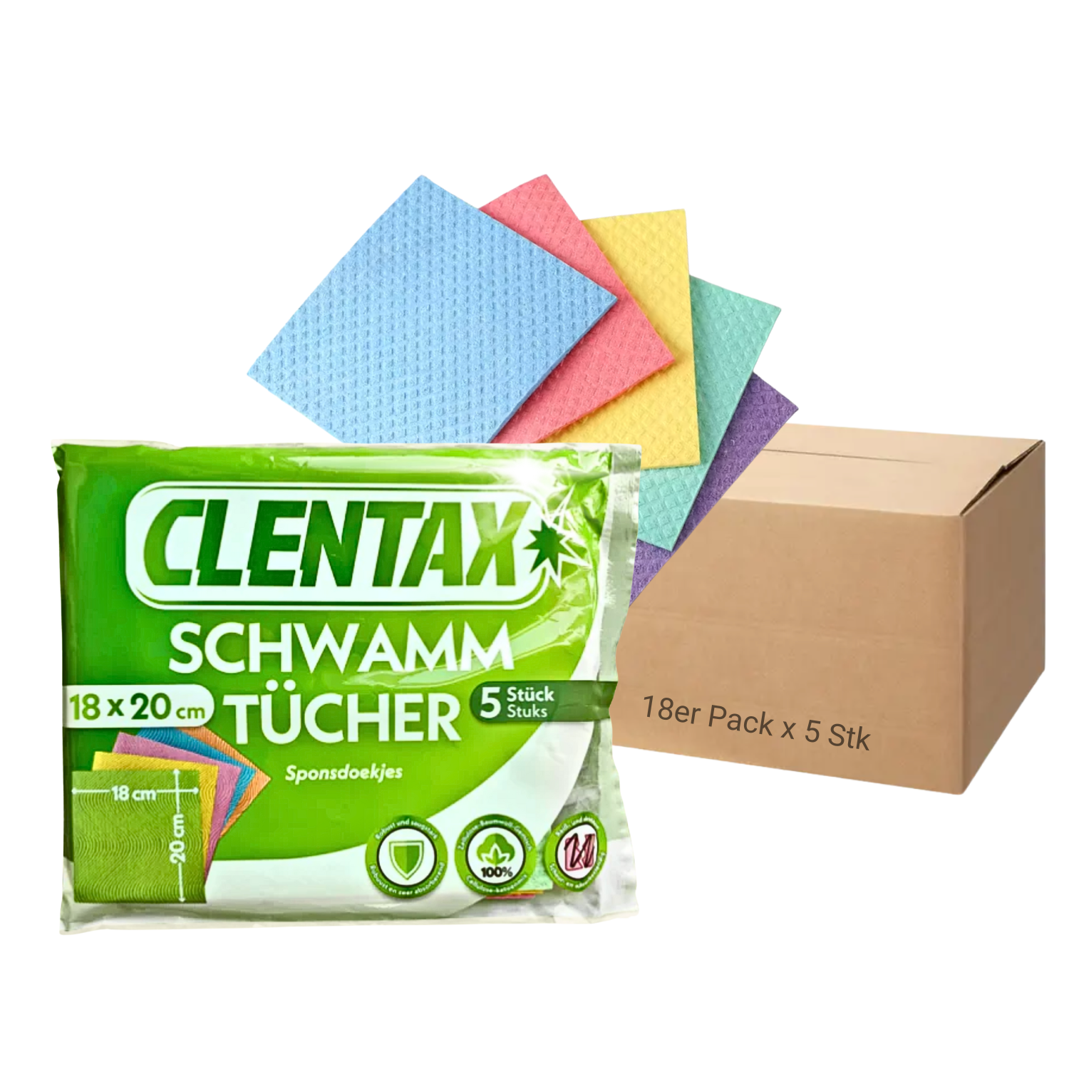 CLENTAX Schwammtücher 18 x 5 St - Reiß- und abriebfest - Saugstark und robust