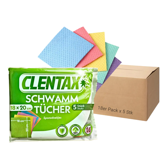CLENTAX Schwammtücher 18 x 5 St - Reiß- und abriebfest - Saugstark und robust
