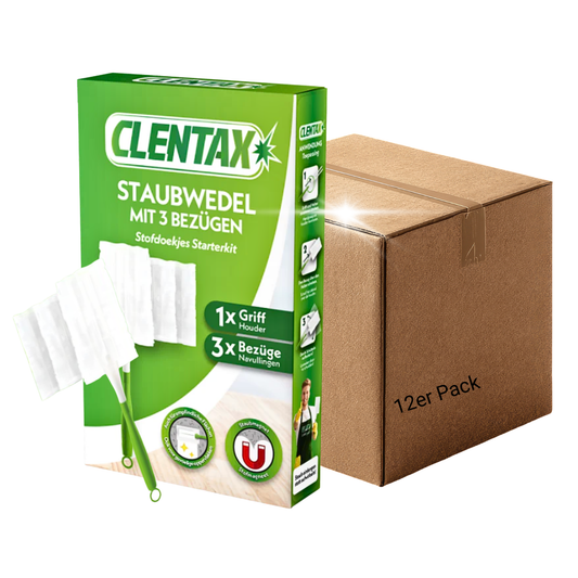 CLENTAX Staubwedel mit Bezügen 12er Set: 1 Griff + 3 Bezüge / Staubmagnet