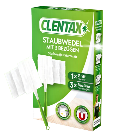 CLENTAX Staubwedel mit Bezügen 12er Set: 1 Griff + 3 Bezüge / Staubmagnet
