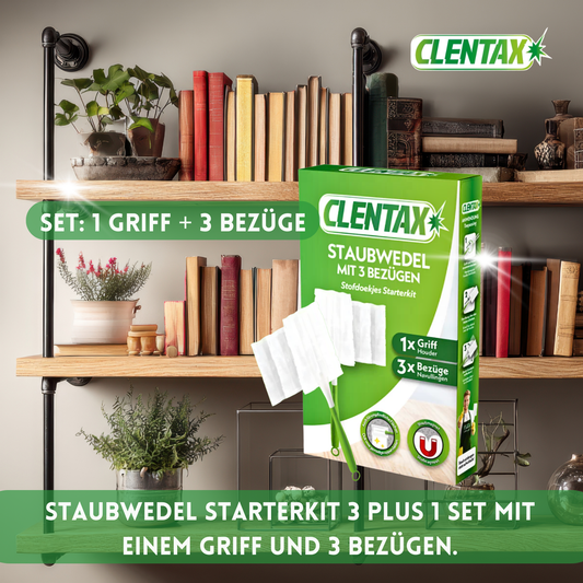 CLENTAX Staubwedel mit Bezügen 12er Set: 1 Griff + 3 Bezüge / Staubmagnet
