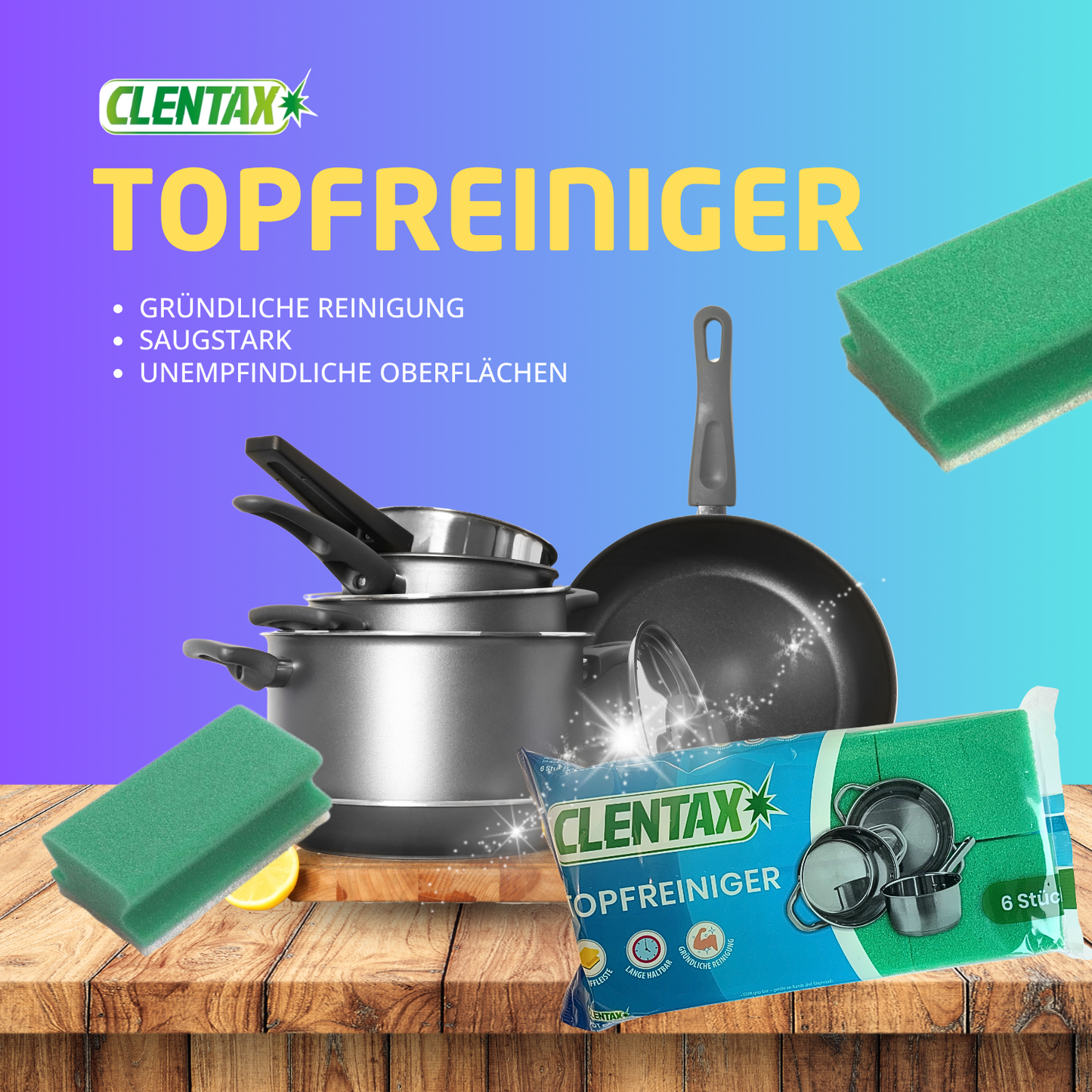 CLENTAX Topfreiniger 6 Stk (mit Griffleiste)