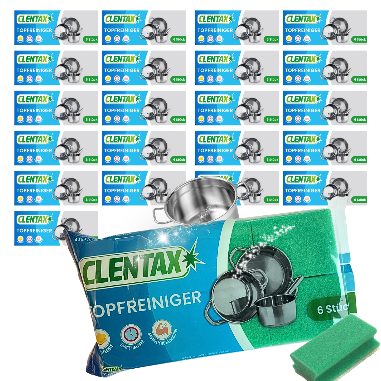 CLENTAX Topfreiniger 22er Pack x 6 Stk (mit Griffleiste)