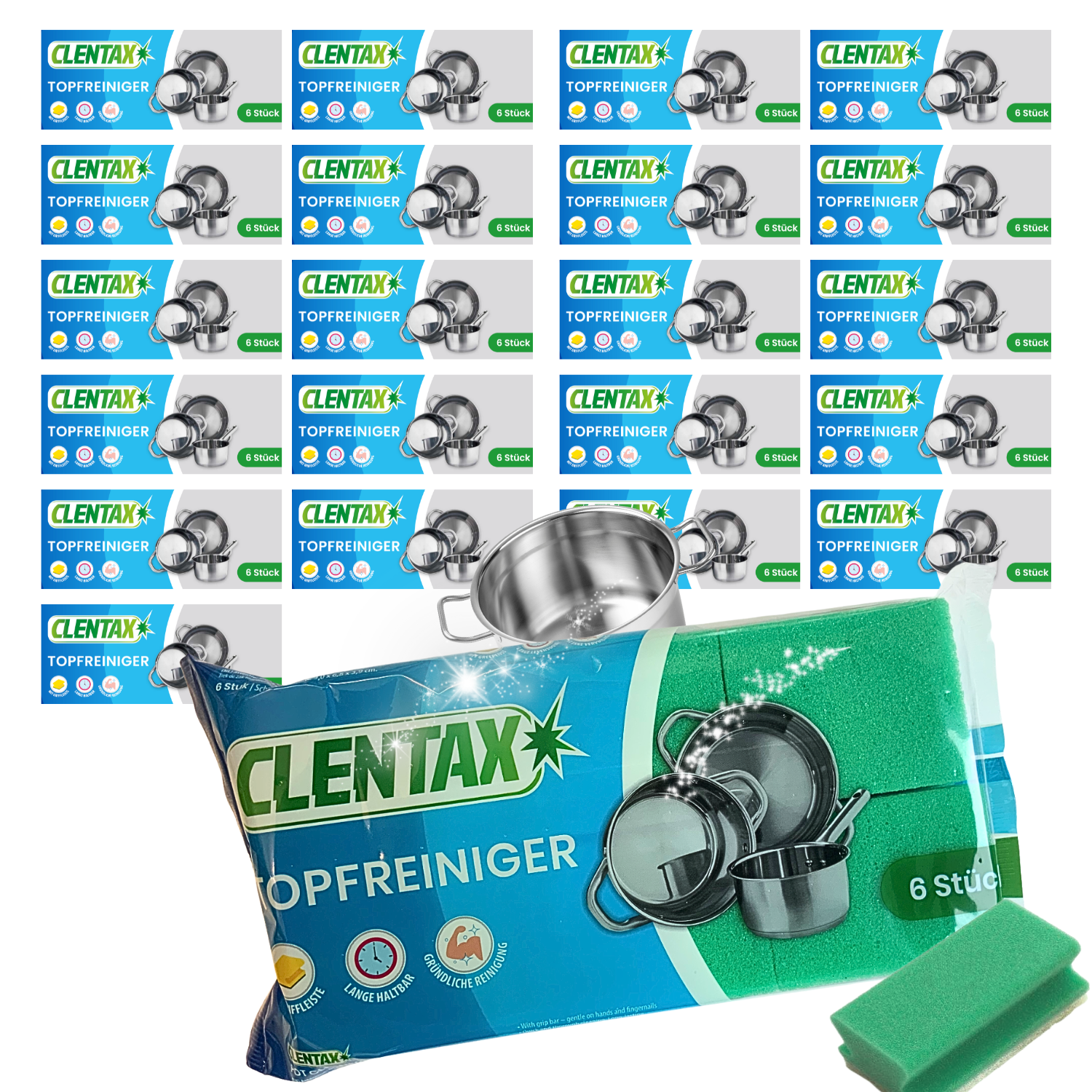 CLENTAX Topfreiniger 22er Pack x 6 Stk (mit Griffleiste)