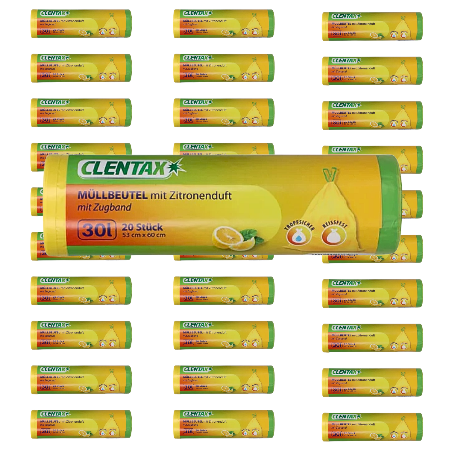CLENTAX Müllbeutel 60L mit Zugband & Zitrusdurft 30 x 25 St (insg. 750 St)
