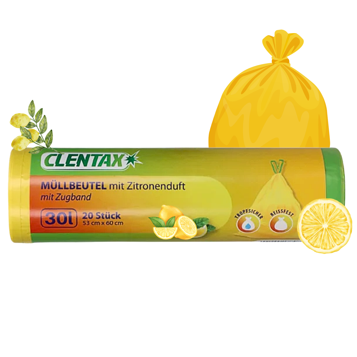 CLENTAX Müllbeutel 30L mit Zugband & Zitrusduft 25 St