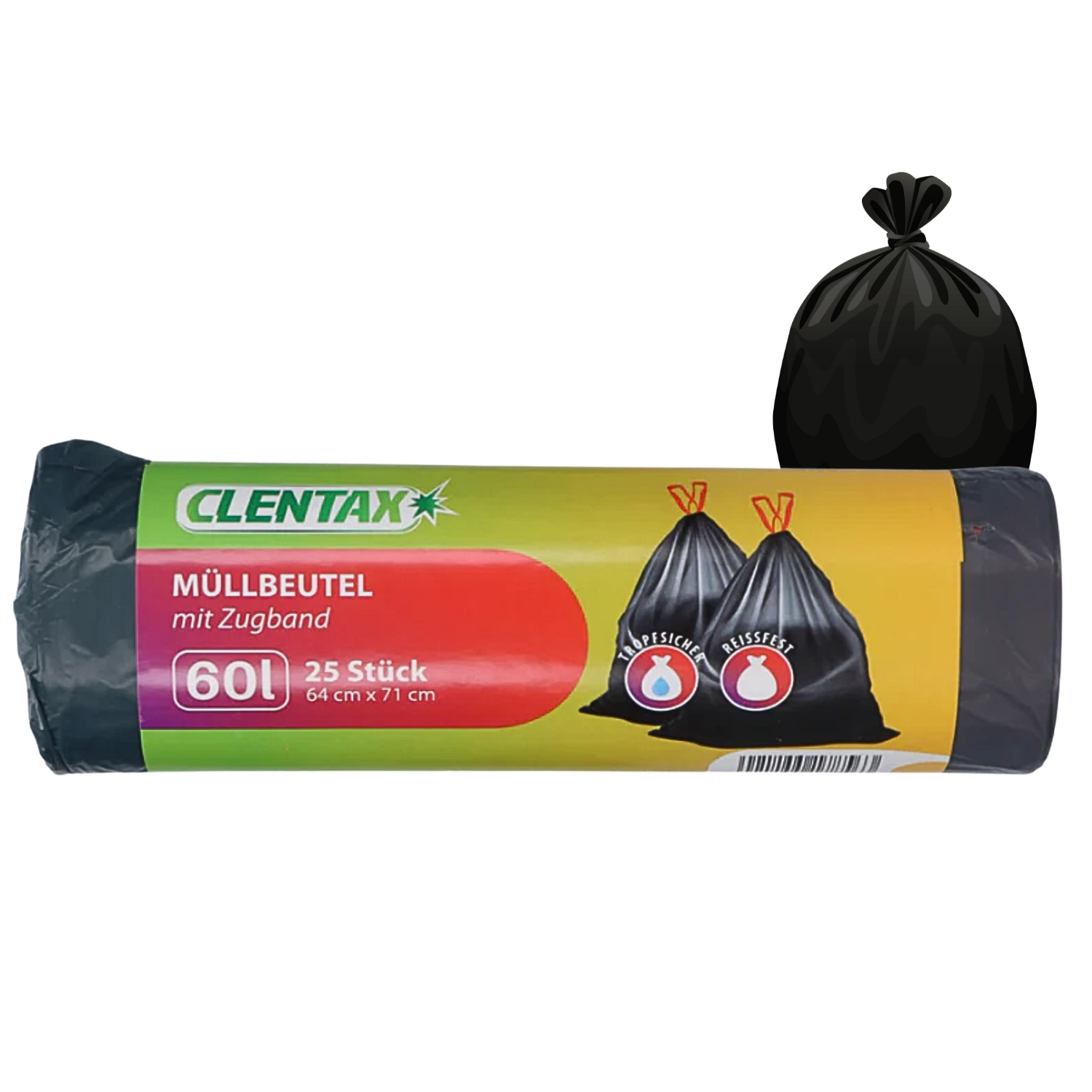 CLENTAX Müllbeutel 60L mit Zugband 25 St