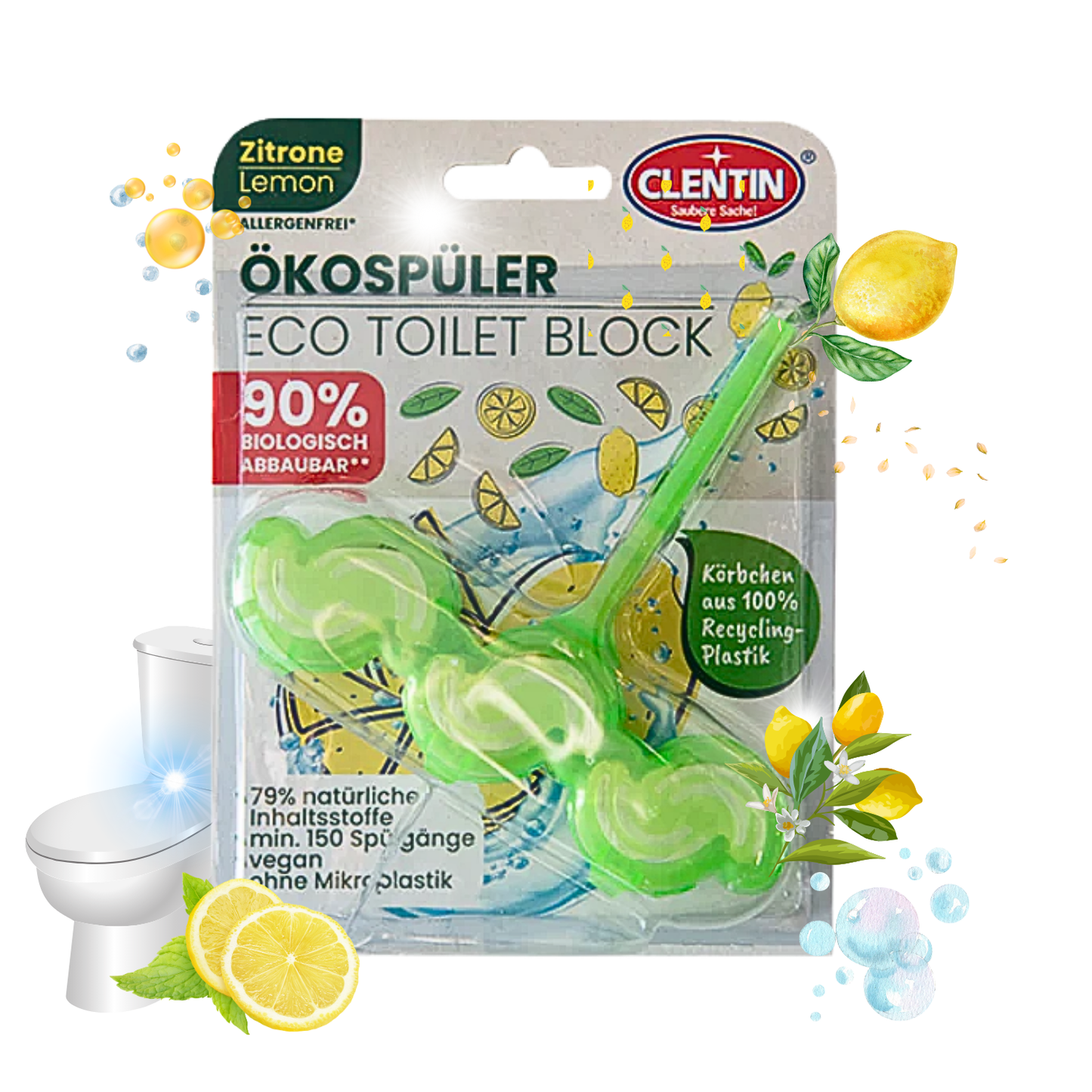 CLENTIN WC Stein ECO Duftspüler 12 St x 45g Zitrone / WC Reiniger 1800 Spülgänge