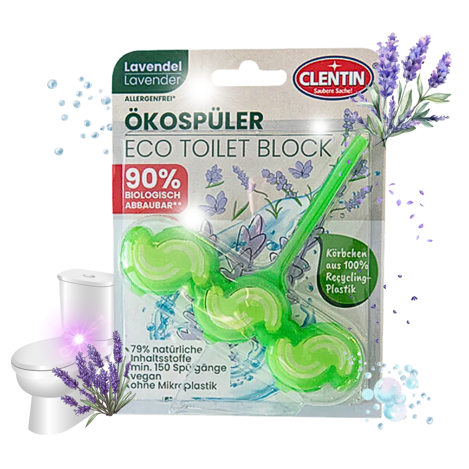 CLENTIN WC Stein ECO Duftspüler 1 St x 45g Lavender / WC Reiniger 150 Spülgänge