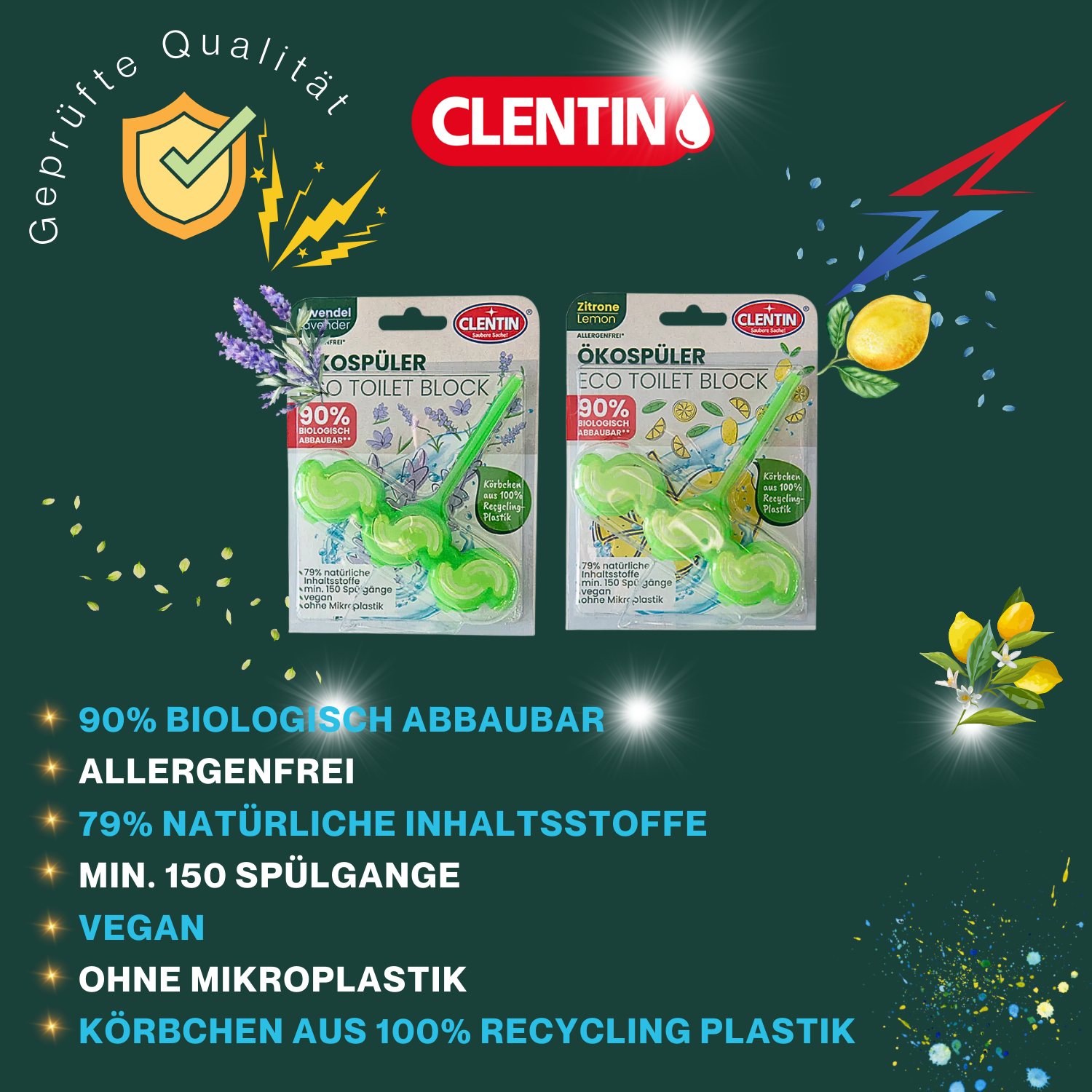 CLENTIN WC Stein ECO Duftspüler 1 St x 45g Zitrone / WC Reiniger 150 Spülgänge