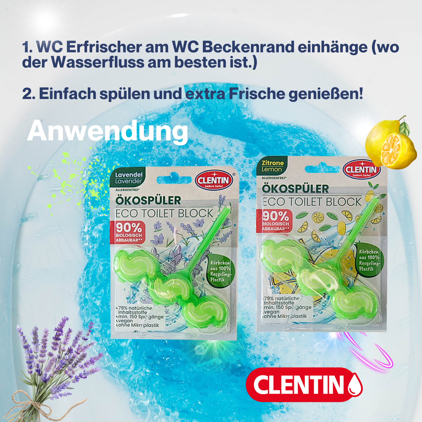 CLENTIN WC Stein ECO Duftspüler 1 St x 45g Lavender / WC Reiniger 150 Spülgänge