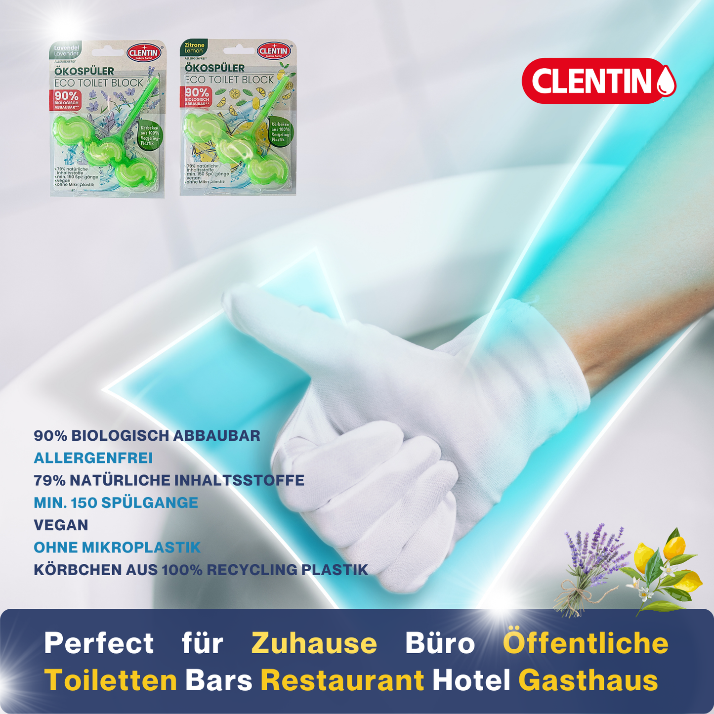 CLENTIN WC Stein ECO Duftspüler 1 St x 45g Lavender / WC Reiniger 150 Spülgänge