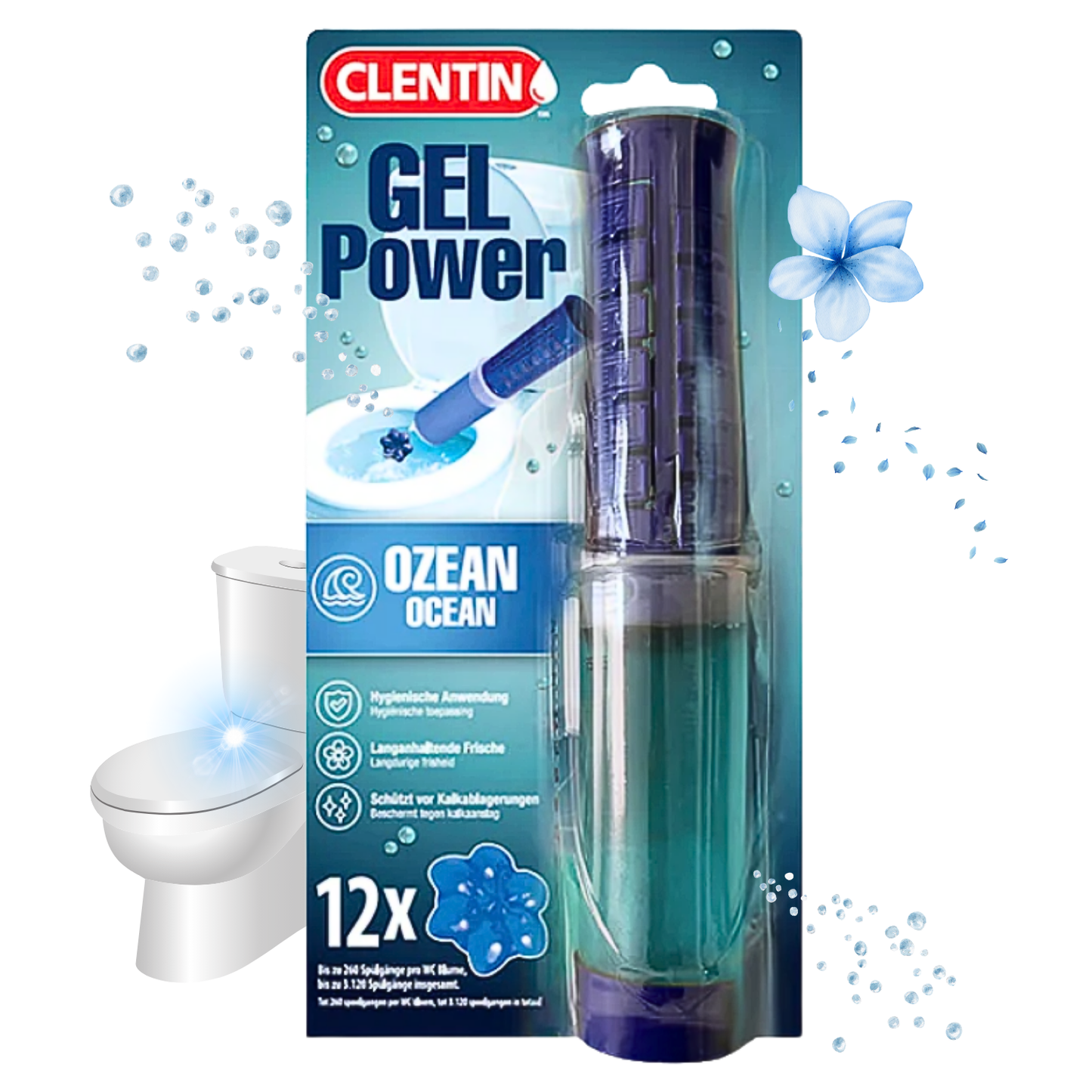 CLENTIN WC Reiniger Gel Stempel Ocean 12 St x 75ml - 144 Blumen 37.440 Spülgänge