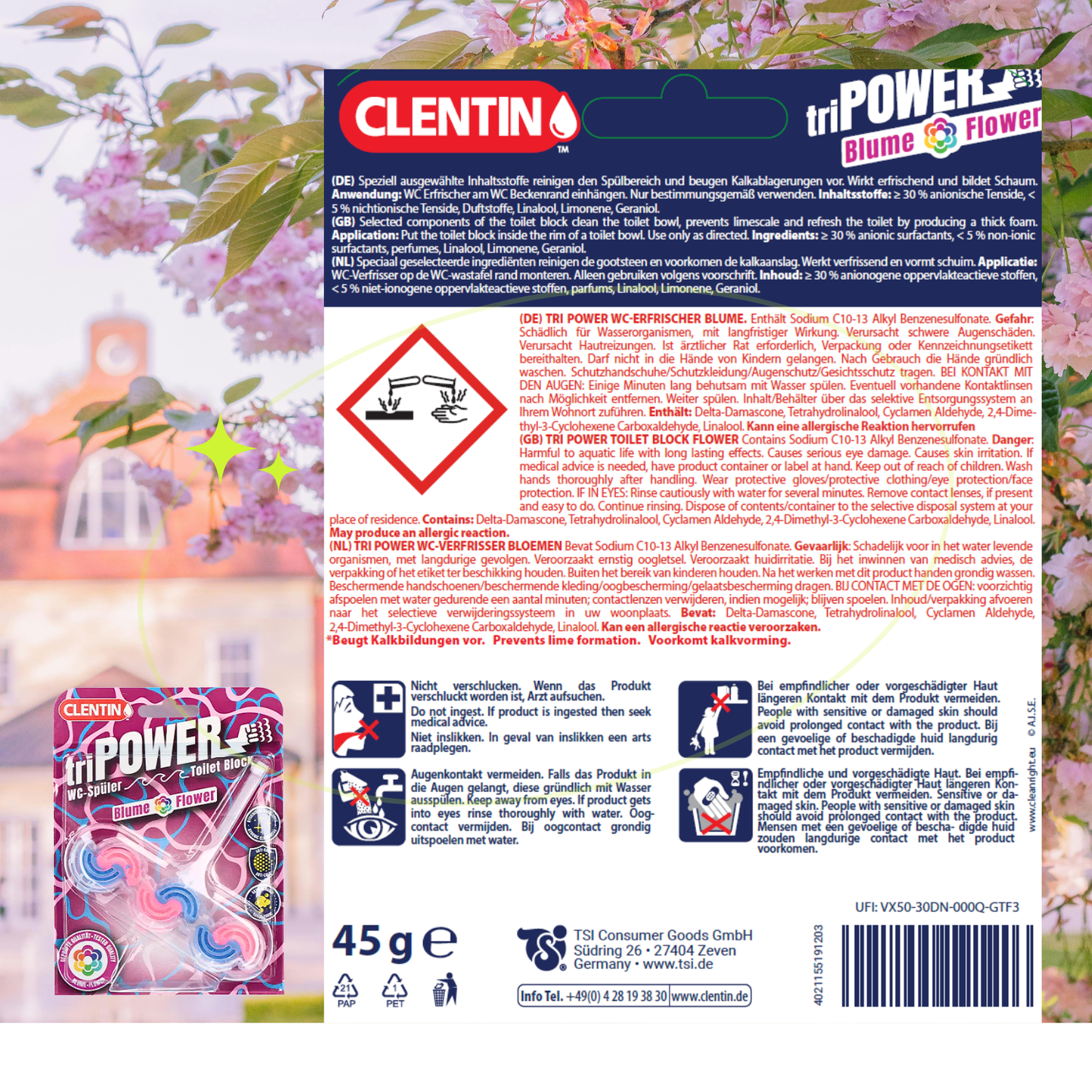 CLENTIN TRI-POWER Duftspüler 12 St x 45g - Blume