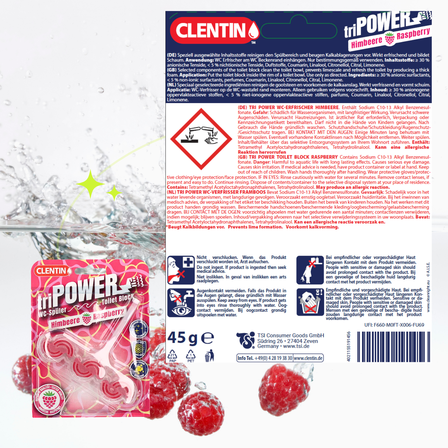 CLENTIN TRI-POWER Duftspüler 12 St x 45g - Himbeere