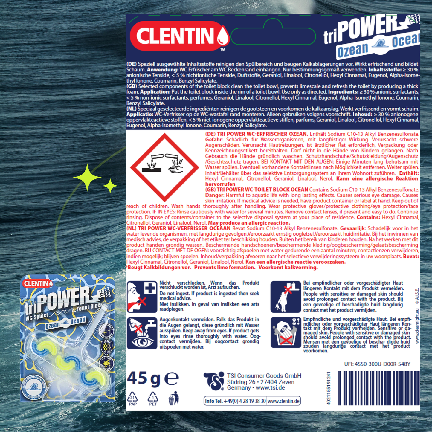 CLENTIN TRI-POWER Duftspüler 45g - Ocean