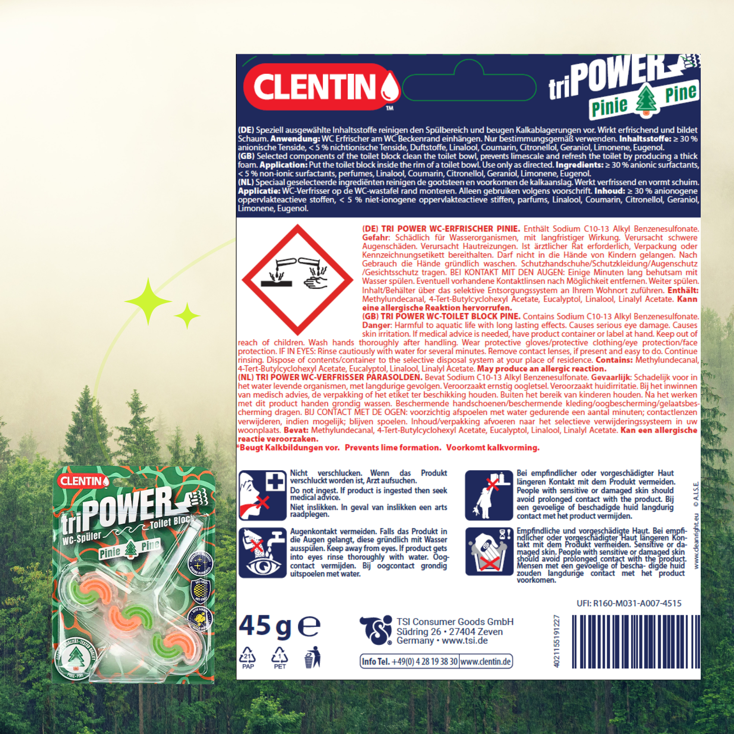 CLENTIN TRI-POWER Duftspüler 12 St x 45g - Pinie