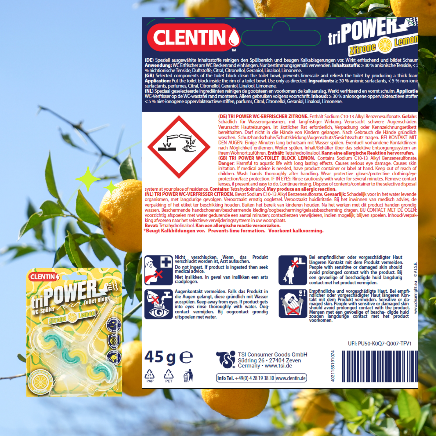 CLENTIN TRI-POWER Duftspüler 45g - Zitrone