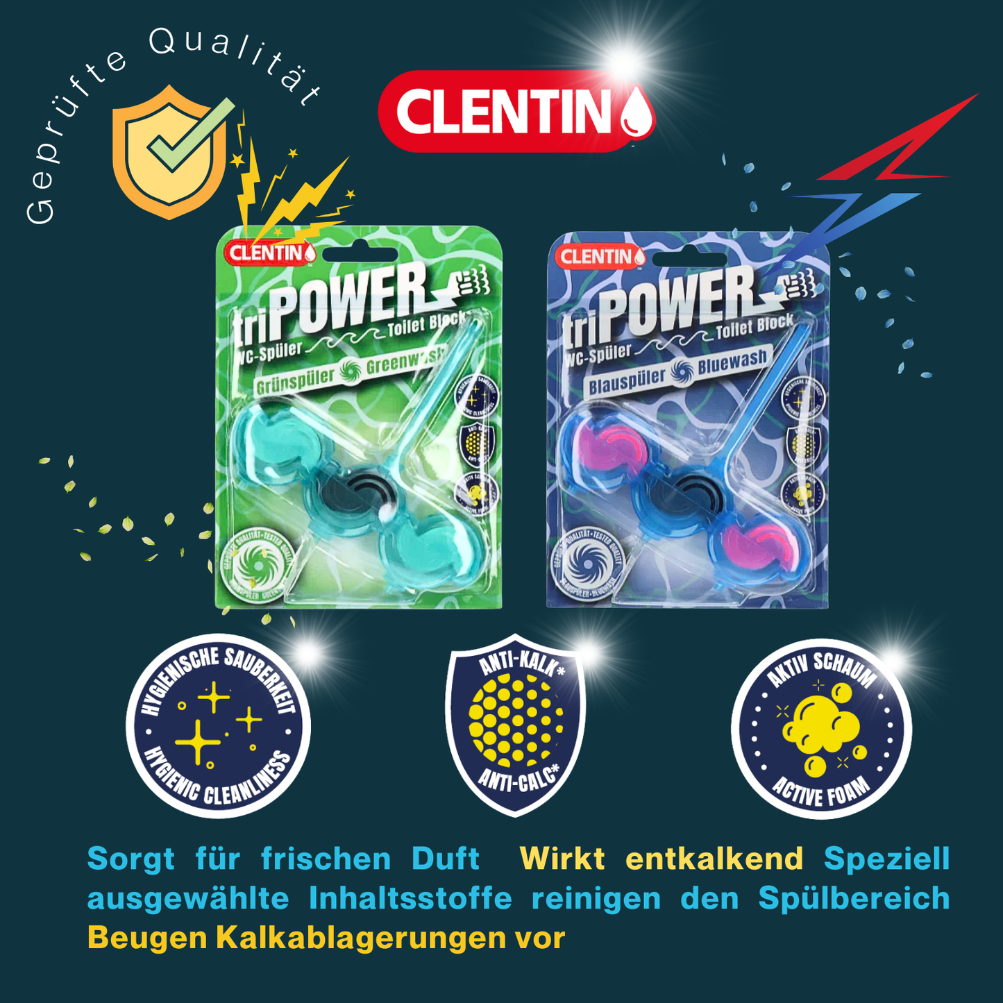 CLENTIN WC Stein Duftspüler 11 St x 45g - Blau / Anti Kalk WC Reiniger