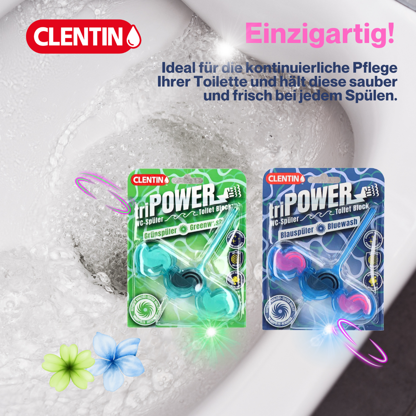 CLENTIN WC Stein Duftspüler 45g - Blau Anti Kalk WC Reiniger