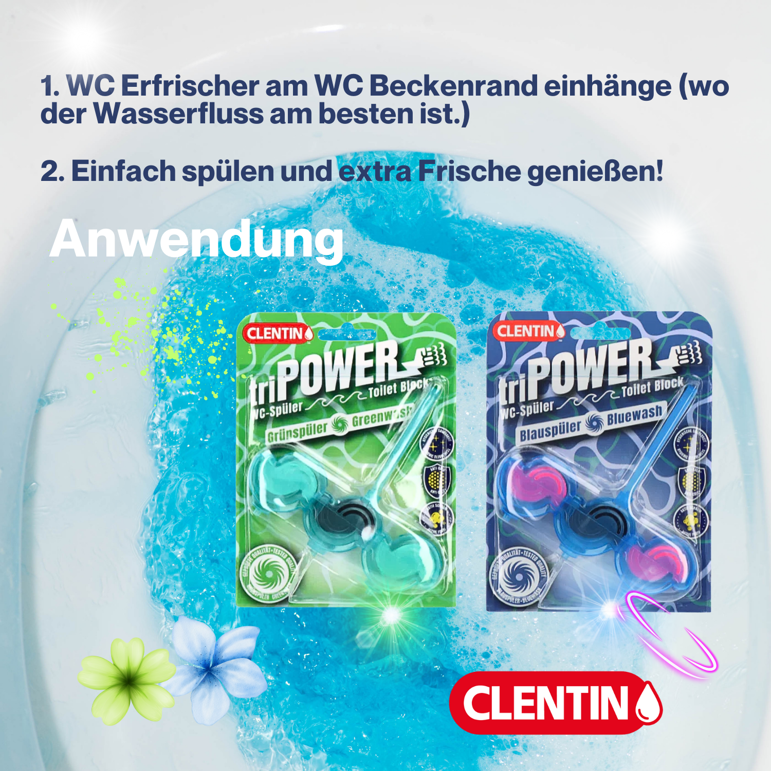 CLENTIN WC Stein Duftspüler 45g - Blau Anti Kalk WC Reiniger